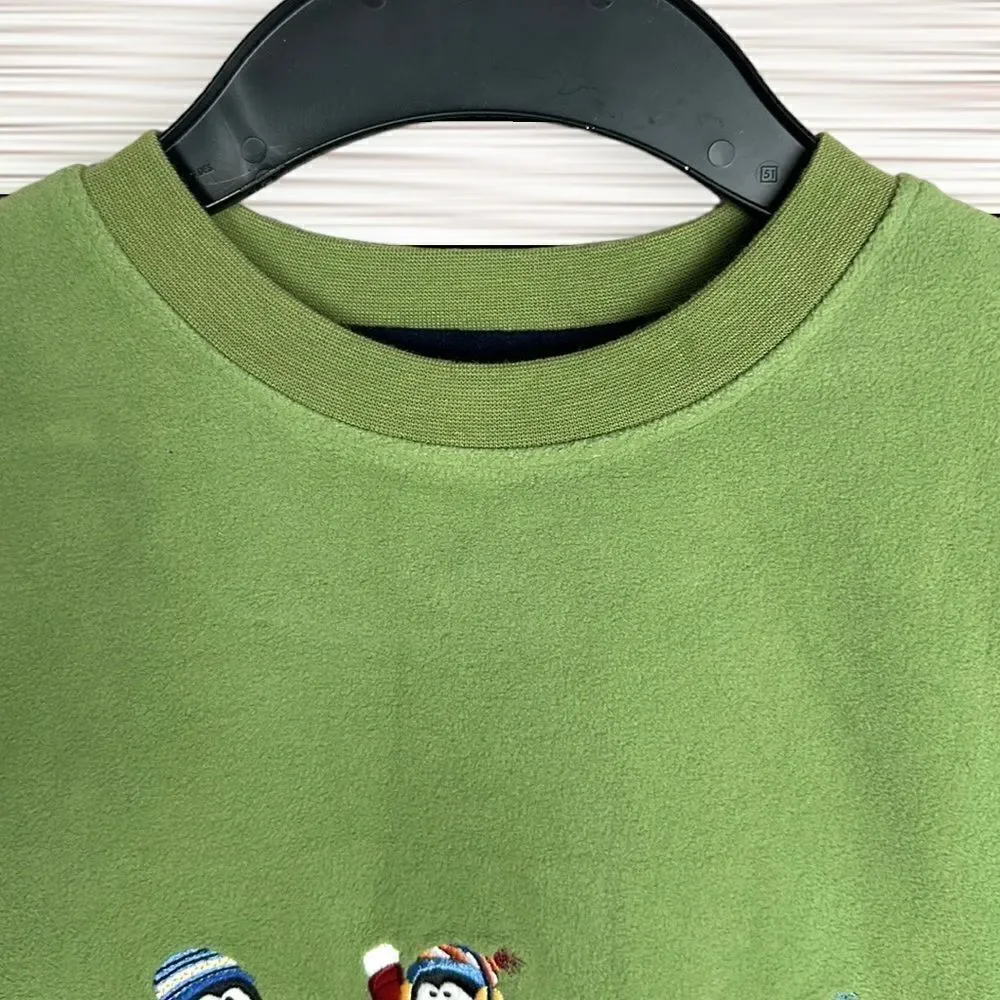 NWT New TALBOTS Kids Vintage Fleece Green Sweatshirt Skating Snowmans size 4